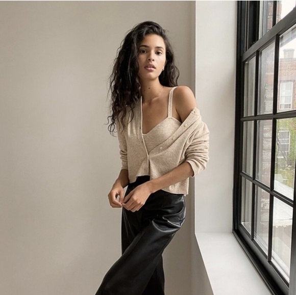 NWT WILFRED Sicily Set Cardigan XS Bustier Tank Top M Heather Tannin Aritzia - Picture 2 of 15